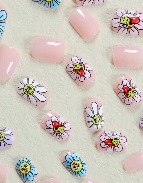 Load image into Gallery viewer, RIICFDD Summer Press On Nails Short Square Nude Pink Flower 24Pcs
