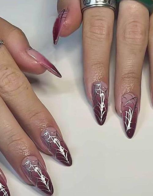 Load image into Gallery viewer, RUOKEXIN Medium Purple Ombre Halloween Press On Nails Spider Web 24Pcs
