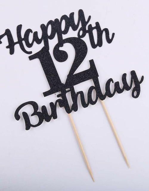 Load image into Gallery viewer, LVEUD 12th Birthday Cake Topper Black Glitter 12th Party Decoration
