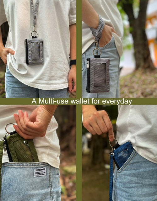 Load image into Gallery viewer, MILUMILUU RFID Blocking Minimalist Wallet Keychain Lanyard Light Grey
