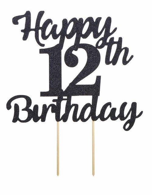 Load image into Gallery viewer, LVEUD 12th Birthday Cake Topper Black Glitter 12th Party Decoration
