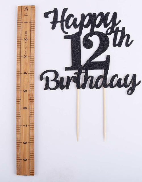 Load image into Gallery viewer, LVEUD 12th Birthday Cake Topper Black Glitter 12th Party Decoration
