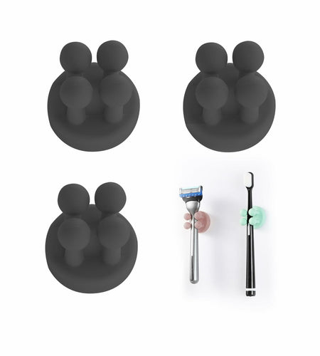 3 Pcs Silicone Toothbrush & Razor Holder Waterproof Self Adhesive Hook