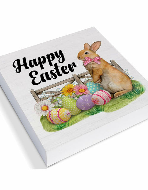 Load image into Gallery viewer, Rustic Bunny Wood Sign Happy Easter Decor Tabletop Shelf 5x5 Inches
