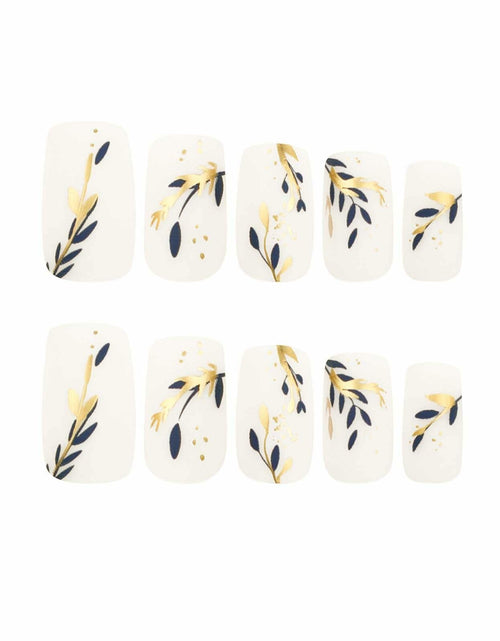 Load image into Gallery viewer, RUOKEXIN Acrylic Coffin Nails 24Pcs Red Blue Flower Gold Rhinestones Glossy
