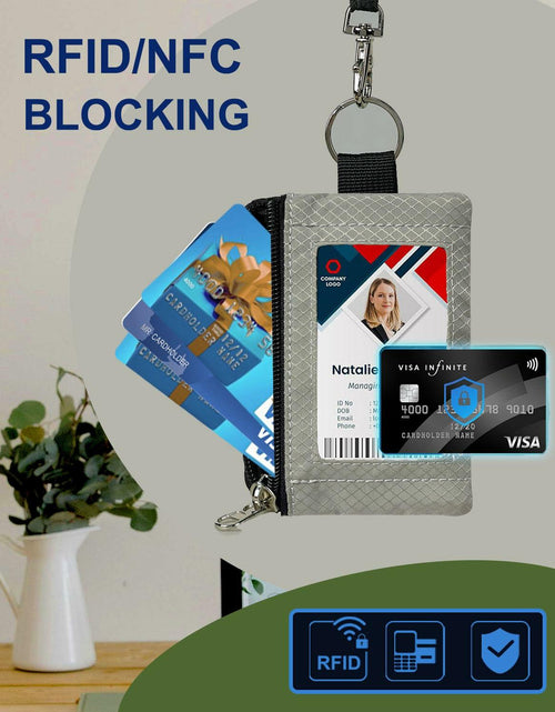 Load image into Gallery viewer, MILUMILUU RFID Blocking Minimalist Wallet Keychain Lanyard Light Grey
