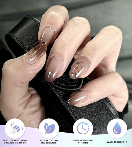 Oauee Semi Cured Gel Nail Strips 20 Stickers Anthracite Gray UV/LED Lamp