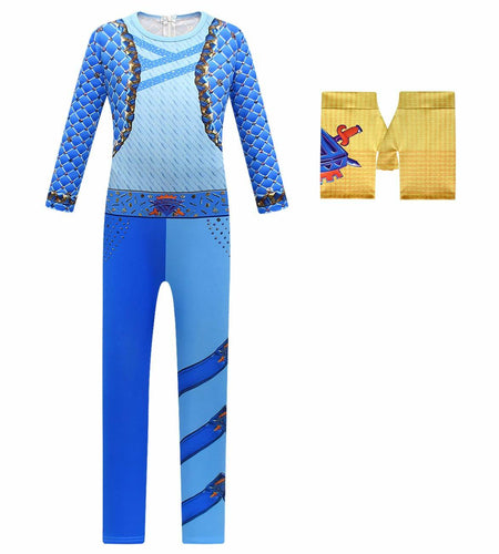 laughZuaia Girl Jumpsuit Princess Bodysuit with Glove Blue Size 6-7