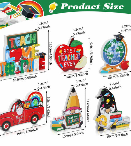 6 Pcs Teacher Appreciation Wooden Table Decorations Signs Classroom Block