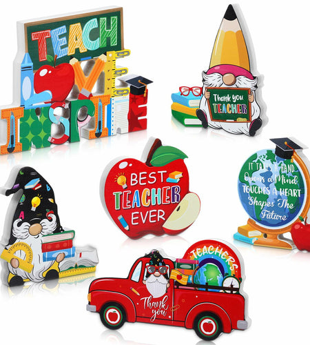 6 Pcs Teacher Appreciation Wooden Table Decorations Signs Classroom Block