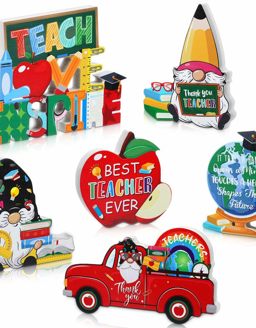 Load image into Gallery viewer, 6 Pcs Teacher Appreciation Wooden Table Decorations Signs Classroom Block
