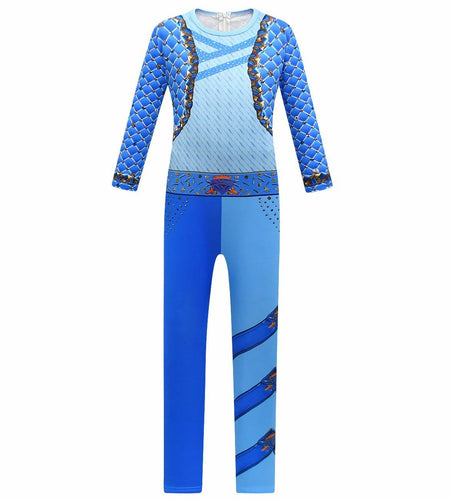 laughZuaia Girl Jumpsuit Princess Bodysuit with Glove Blue Size 6-7