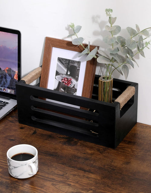 Load image into Gallery viewer, Wood Toilet Paper Holder Basket with Handles Black 12x5.9x4.9in Black
