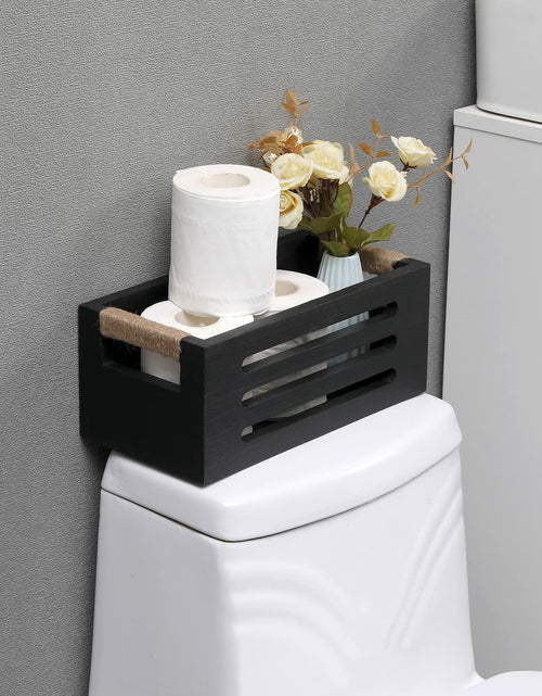 Load image into Gallery viewer, Wood Toilet Paper Holder Basket with Handles Black 12x5.9x4.9in Black
