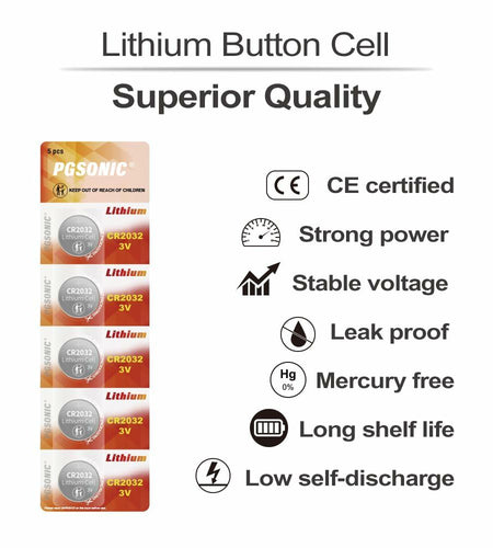 PGSONIC CR2032 3V Lithium Battery 10pcs Compatible with AirTag Black
