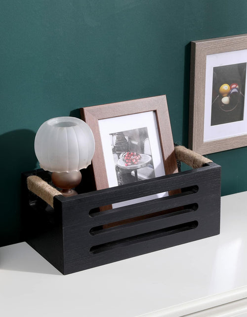 Load image into Gallery viewer, Wood Toilet Paper Holder Basket with Handles Black 12x5.9x4.9in Black
