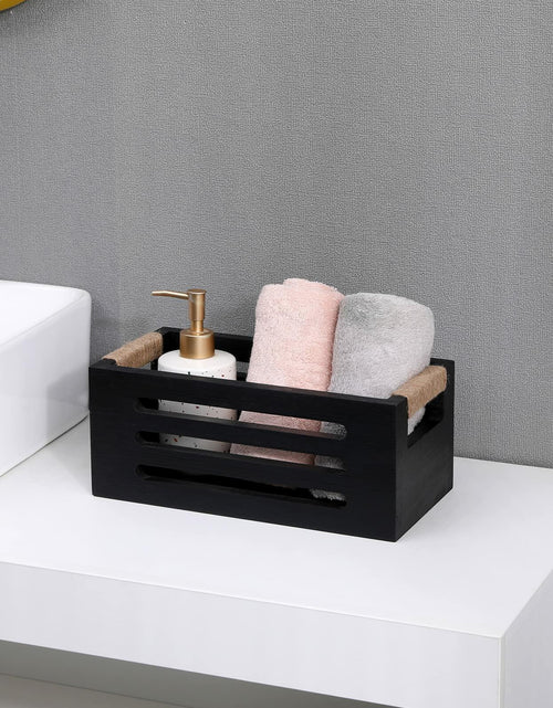Load image into Gallery viewer, Wood Toilet Paper Holder Basket with Handles Black 12x5.9x4.9in Black

