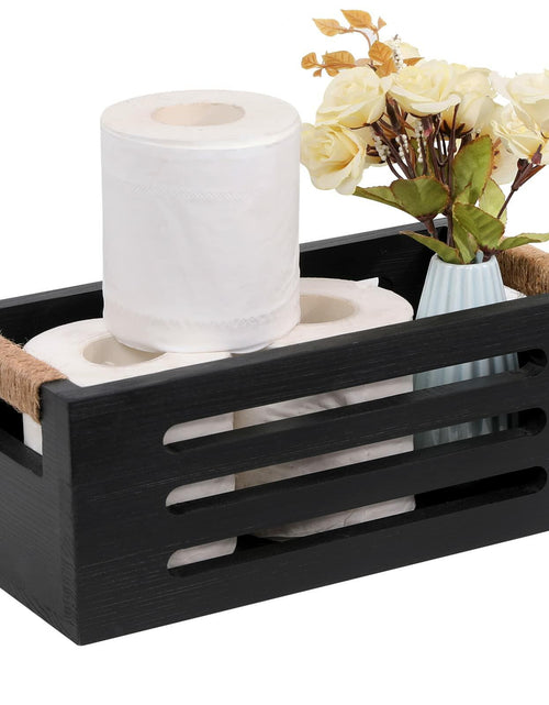 Load image into Gallery viewer, Wood Toilet Paper Holder Basket with Handles Black 12x5.9x4.9in Black
