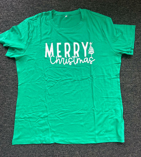 Merry Christmas Women's Graphic Short Sleeve Shirt Green Size XXL