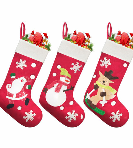 CMEECNE 3Pack Christmas Stockings Santa Snowman Reindeer Pattern Holiday Decor