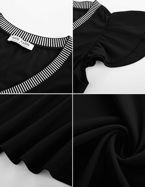Load image into Gallery viewer, Womens Ruffle Sleeve V Neck Fitted Blouse Top Black Size 2XL
