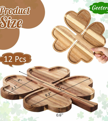 Geetery 12 Pc Wooden Four Leaf Snack Serving Tray Set Multi-color Clover