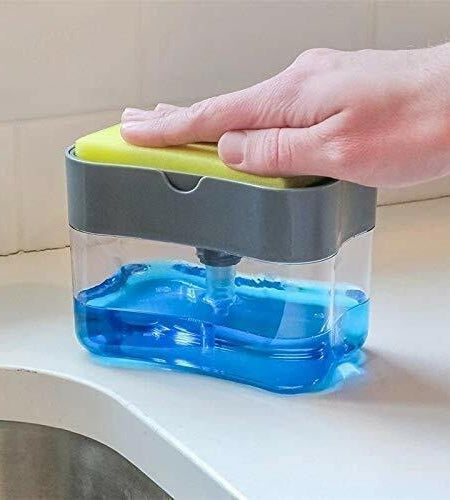Innovative Sponge Holder 2-in-1 Soap Lotion Dispenser Caddy Gray