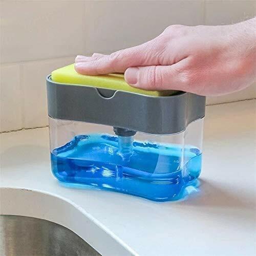 Load image into Gallery viewer, Innovative Sponge Holder 2-in-1 Soap Lotion Dispenser Caddy Gray
