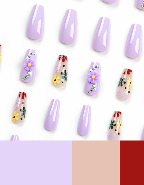 Load image into Gallery viewer, LPOODDNU Press On Nails Medium Coffin Glossy Purple 24Pcs Spring Daisy
