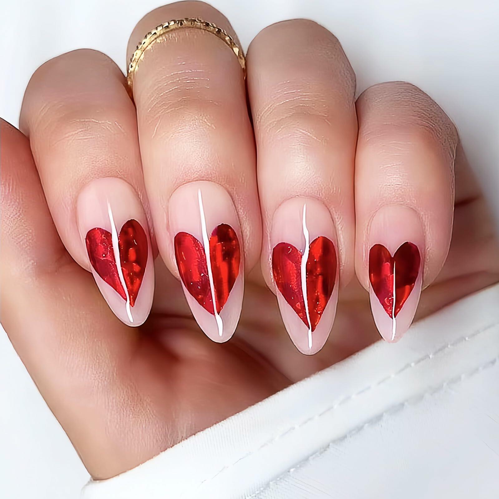 Doneace Valentine's Day Red French Tip Press-on Nails 24PCS Medium Almond