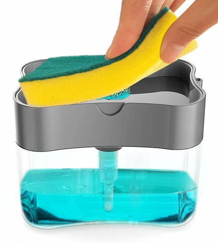 Innovative Sponge Holder 2-in-1 Soap Lotion Dispenser Caddy Gray