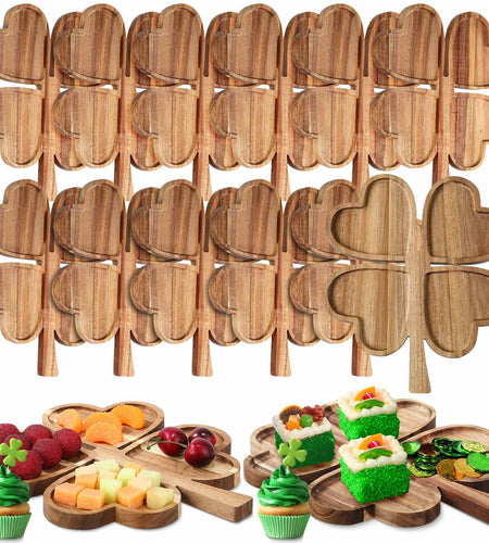 Geetery 12 Pc Wooden Four Leaf Snack Serving Tray Set Multi-color Clover