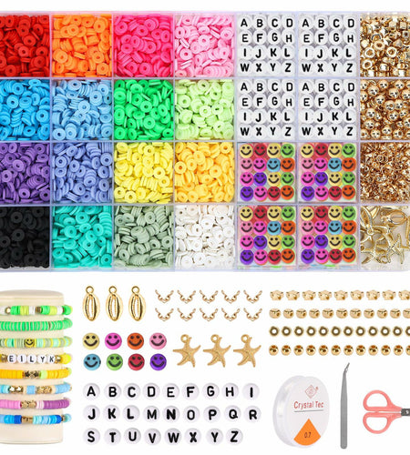 QUEFE 3800pcs Clay Beads Jewelry Making Kit 6mm 16 Colors Letter Beads