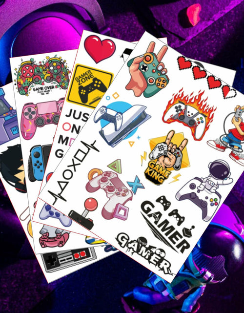 Load image into Gallery viewer, Gaming Temporary Tattoos 4 Sheets Colorful Gamer Party Favors Gift Idea
