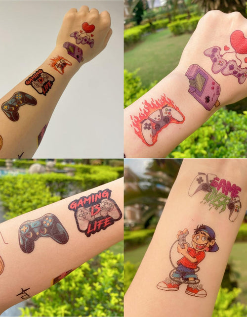 Load image into Gallery viewer, Gaming Temporary Tattoos 4 Sheets Colorful Gamer Party Favors Gift Idea
