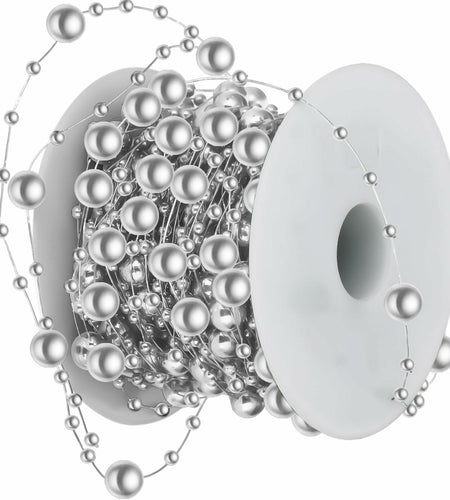 Ecally 250ft Plastic Beads Garland Chain Roll Silver Wedding Decor