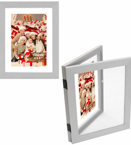 Anozie Floating Picture Frames 6x8 Grey Clear Dried Flower 2 Pack