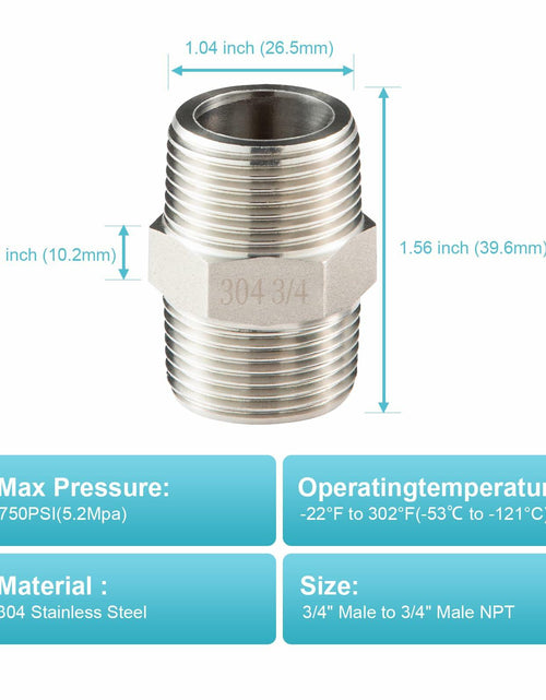 Load image into Gallery viewer, OFFO 3/4" Male NPT Threaded Nipple Adapter Stainless Steel 304 Pipe Fitting
