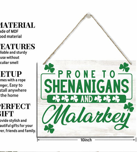 St Patrick's Day Wood Hanging Sign Prone to Shenanigans Green Decor