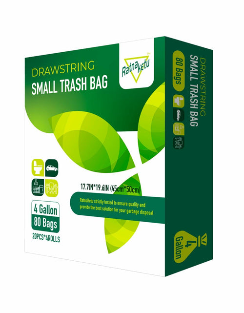 Load image into Gallery viewer, RatnaKetu 4 Gallon Drawstring Trash Bags Thick Strong Unscented 80 Count
