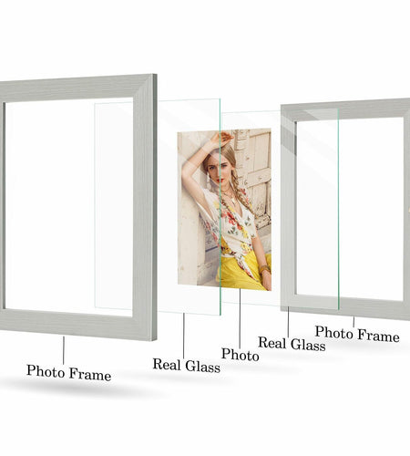 Anozie Floating Picture Frames 6x8 Grey Clear Dried Flower 2 Pack