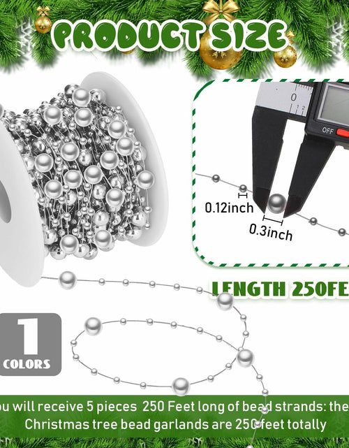 Load image into Gallery viewer, Ecally 250ft Plastic Beads Garland Chain Roll Silver Wedding Decor
