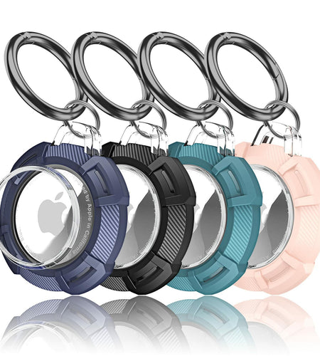 4 Pack Apple Tag Holder Case PC+TPU Scratch Resistant Black Blue Green Pink