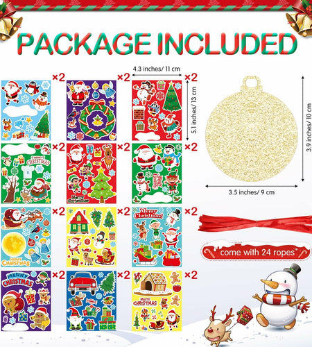 Capoda 24 Pack Clear Acrylic Christmas Ornaments with Red Ribbon Gold