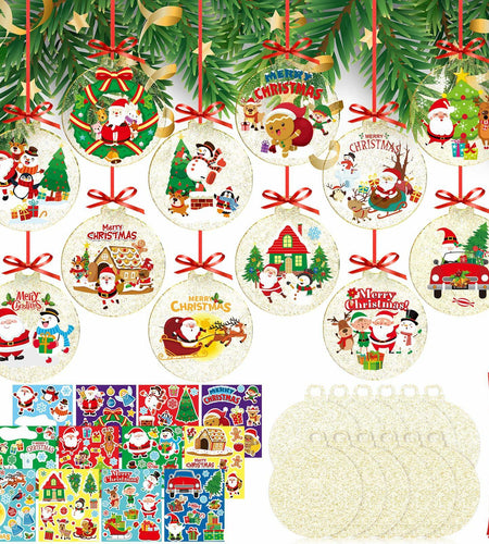 Capoda 24 Pack Clear Acrylic Christmas Ornaments with Red Ribbon Gold