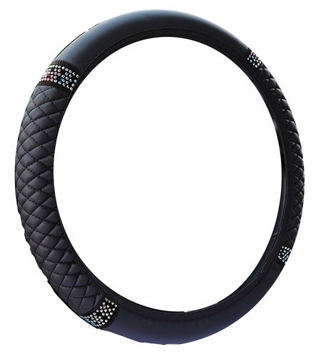 Bling Soft Leather Steering Wheel Cover Colorful Rhinestones 15 Inch