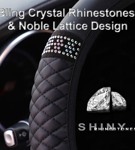 Bling Soft Leather Steering Wheel Cover Colorful Rhinestones 15 Inch