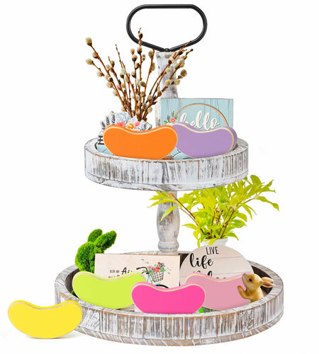 WATINC 6PCS Easter Jelly Beans Tiered Tray Decor Colorful Wooden Sign