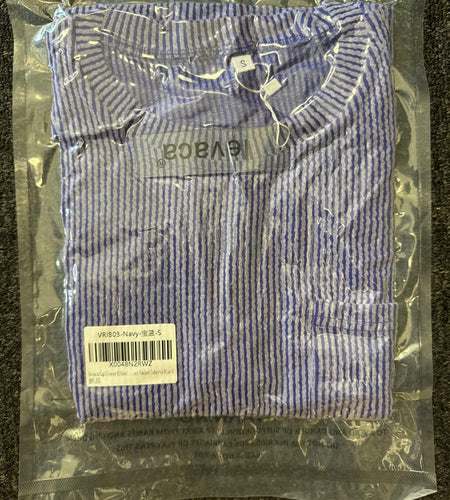 levaca Ribbed Cap Sleeve T Shirt with Front Pocket Blue Size S