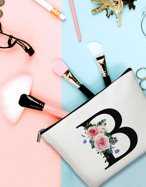 Load image into Gallery viewer, Flower Letter V Makeup Bag Alphabet Initial Cosmetic Birthday Gift Women
